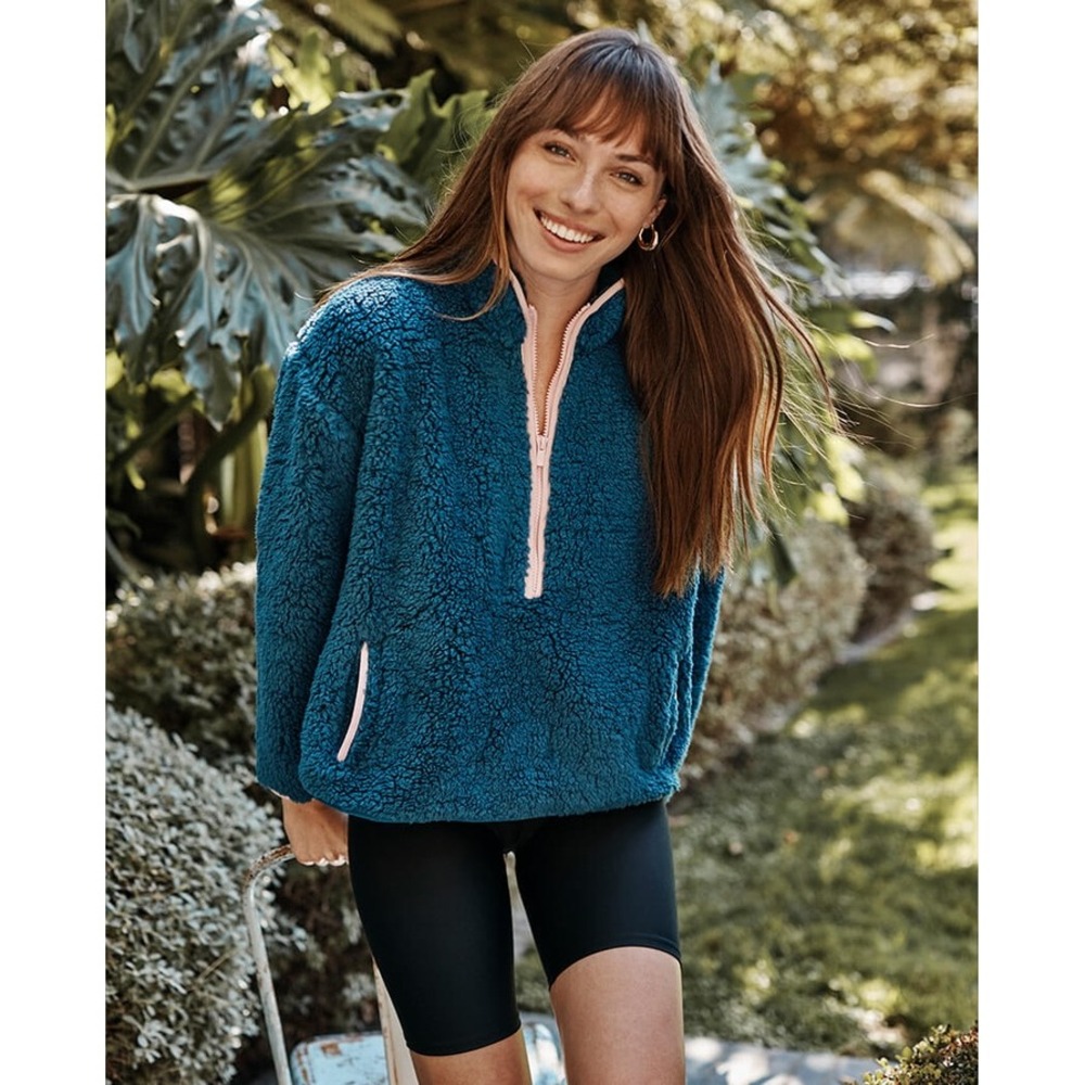 Summersalt The‎ Cozy High Pile Eco Fleece Half-Zip Teal Medium